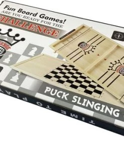 Puck Battle Bordspel Van WDMT | 30 X 60 X 3 Cm | Houten Bordspel | Inclusief Schaakspel | Sjoel Battle | Slingpuck Game | Snelheidsspel | Drank Spel 2 Personen