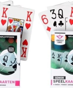 Longfield 5x Senioren Speelkaarten Plastic Poker/bridge/kaartspel Met Grote Cijfers/letters - Ideaal Voor Oudere Mensen/slechtzienden - Kaartspellen - Speelkaarten - Pesten/pokeren