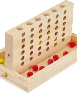 Relaxdays 4 Op Een Rij - Gezelschapsspel - Reisspel - Hout - 2 X 18 Stenen - Vier Op Een