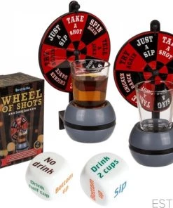 ESTARK Drankspel / Drinkspel - Draaiwiel Met Opdrachten - Shotglas - Dobbelstenen Met Doe Opdracht - Roulette - Drankspelletje - Drink - Drank - Spel - Drinken - Shots - Party - Partyspel - Dobbelen - LUXE SET - 4 Delig