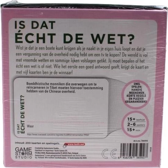 Tactic Kaartspel Is Dat Echt De Wet Karton Groen/roze 200-delig 2 Tactic Kaartspel Is Dat Echt De Wet Karton Groen/roze 200-delig - Afbeelding 2
