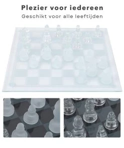 Cheqo Luxe Glazen Schaakbord - Schaakspel - Schaakbord Glas - Schaakset - Inclusief 32 Schaakstukken - 25x25 Cm