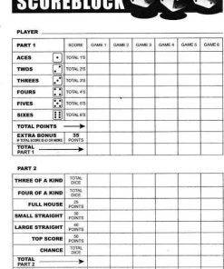 BLOKSTORE - Games Yahtzee Scoreblok - Scoreblok Yahtzee - 100 Vellen - Met 10 Dobbelstenen